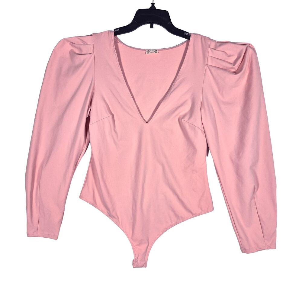 Intimately Free People Va Va Voop Duo V Neck Bodysuit Long Puff Sleeve Sz Large